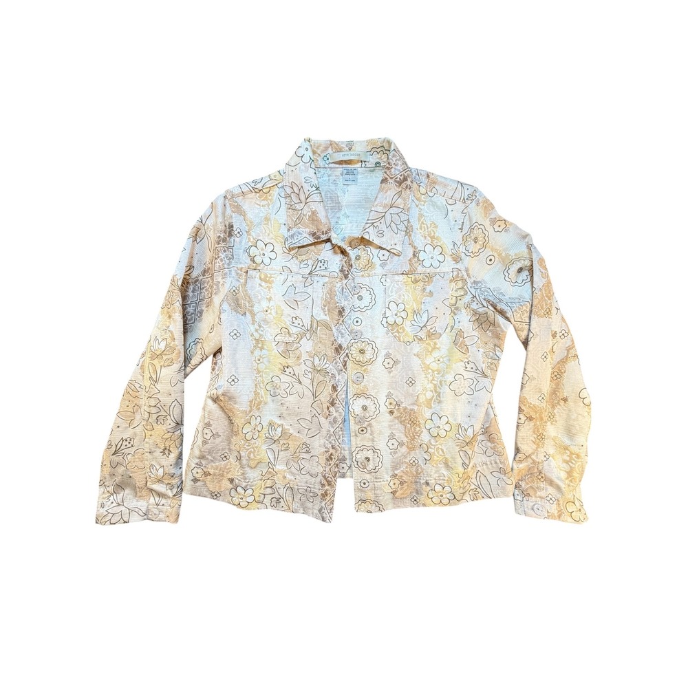 Erin London Tan Gold Floral Tapestry Button Front Jacket Womens Large L